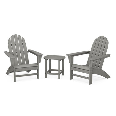 POLYWOOD Vineyard 3-Piece Adirondack Set w/ South Beach 18-Inch Side Table - Slate Grey